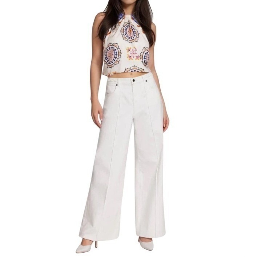 Johnny Was 29 Waist Braided Wide Leg Off White Jeans NWT
